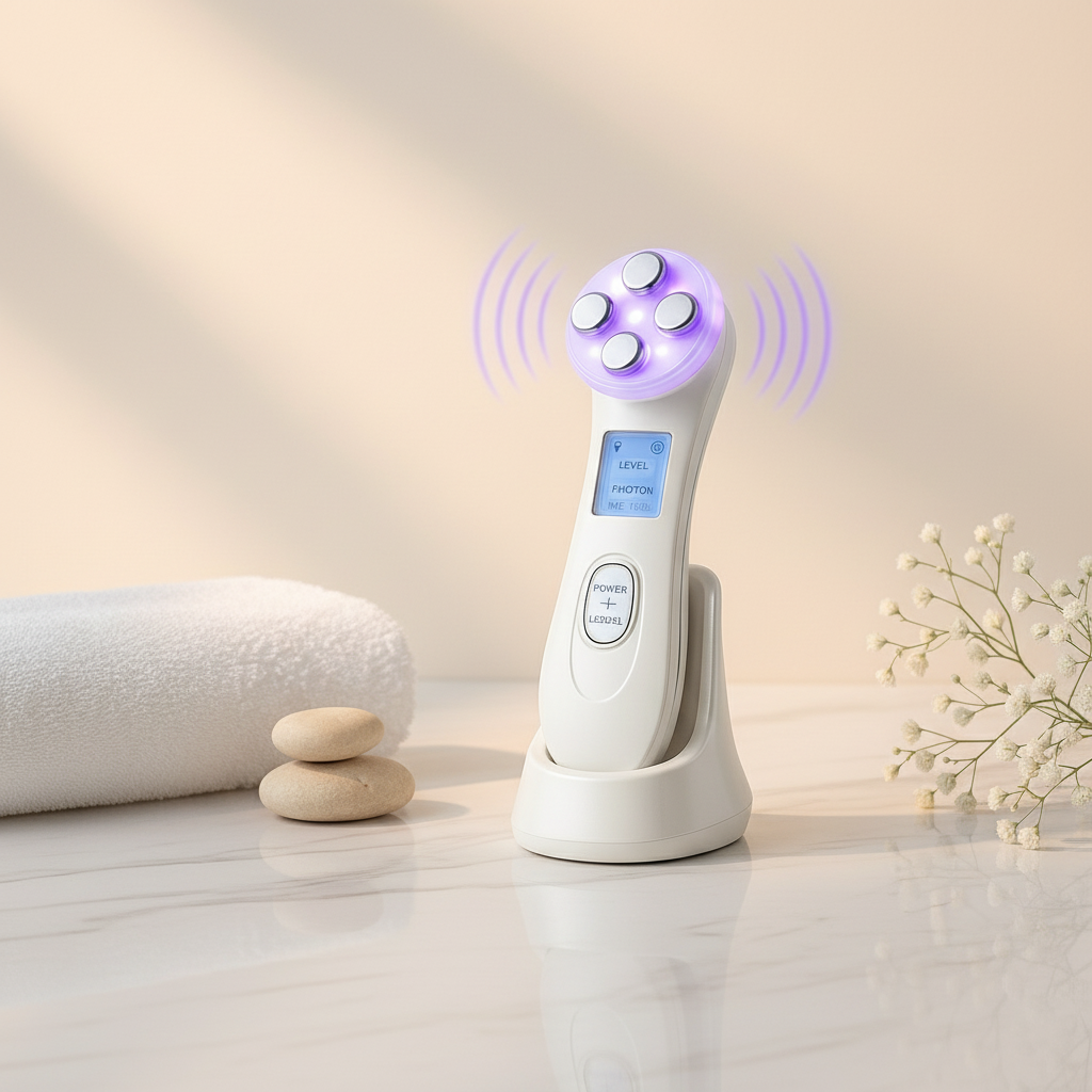 5-in-1 Face Massager Device in elegant spa setting